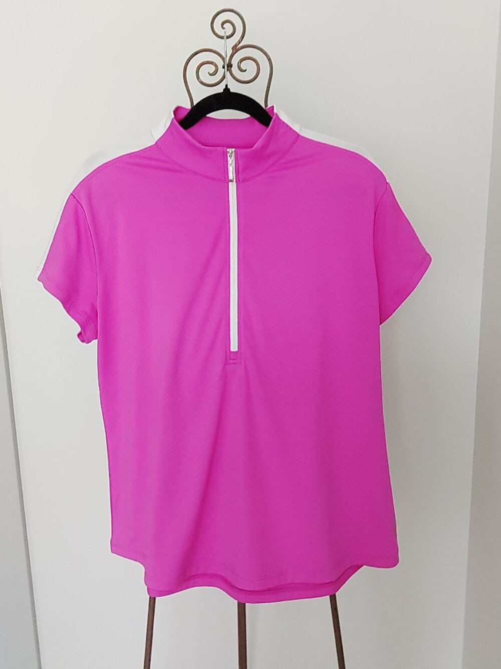 Jofit Shirt Golf Tennis Pickleball  Zip Mock Collar Pink White Short Sleeve XXL